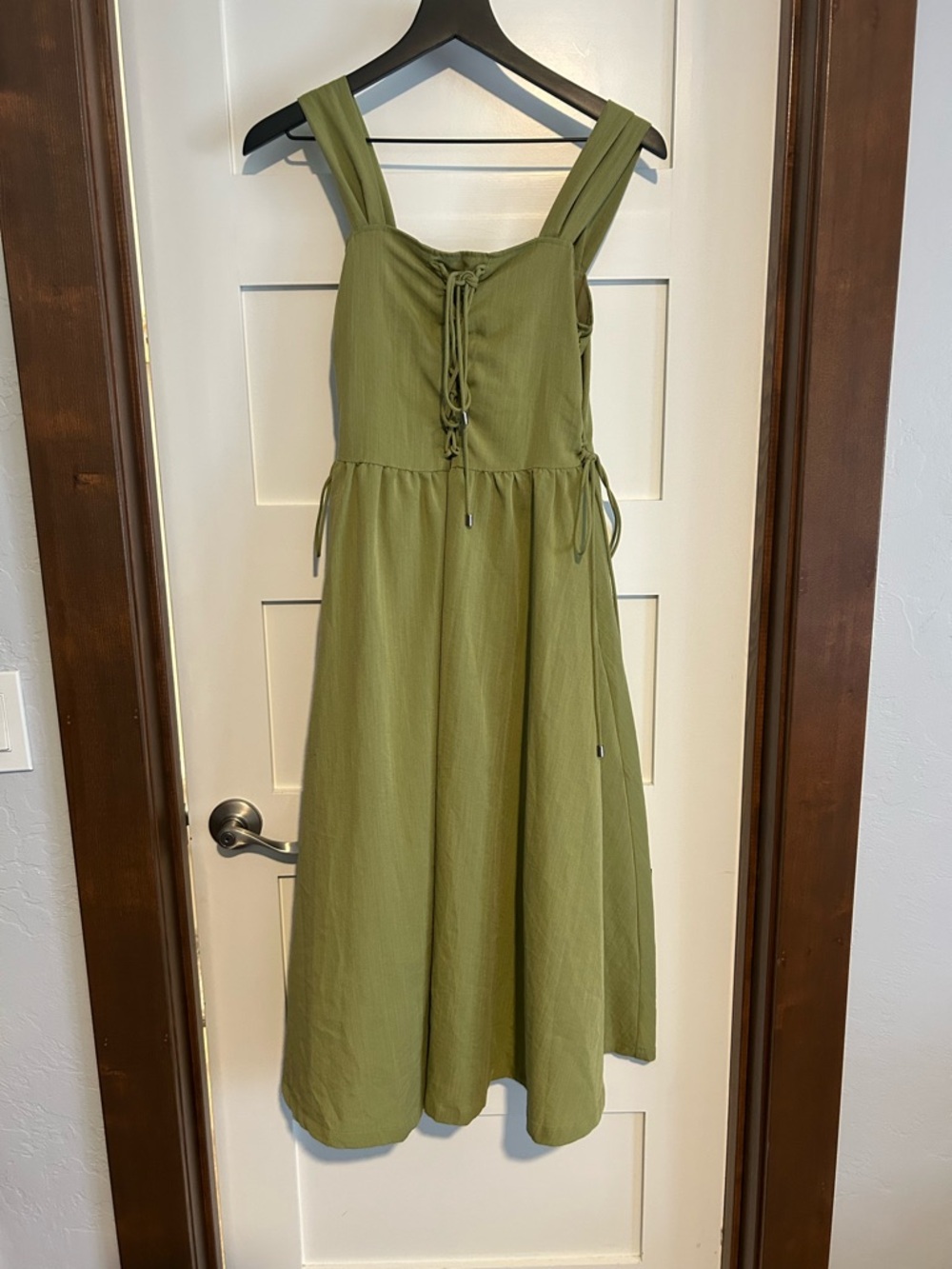 Scarlet Darkness Renaissance Lace-up Bodice Flared Midi Dress Olive Green Size S - Picture 2 of 14